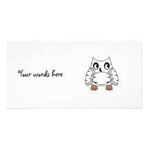 Owl zebra in white and grey photo card