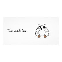 Owl zebra in white personalized photo card