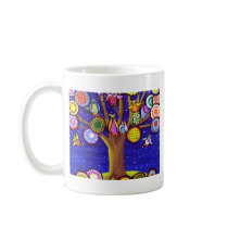 Owls and Blossoms Fun Folk Art Coffee Mugs