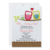 Owls family baby shower invitation