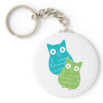 Owls of Blue and Green Key Chains