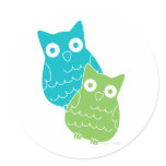 Owls of Blue and Green Round Sticker