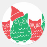 Owls Red and Green Round Sticker