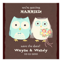 Owls Wedding Bride and Groom Save the Date Custom Announcement