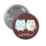Owls Wedding Bride and Groom with Custom Text Buttons