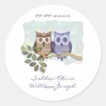 Owls Wedding Round Sticker