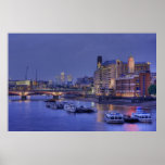 Oxo Tower and Thames River at night posters