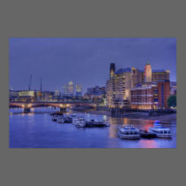 Oxo Tower and Thames River at night posters