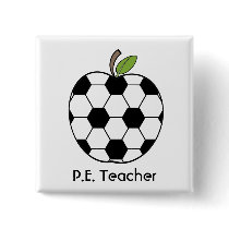 P.E. Teacher Soccer Ball Apple Button