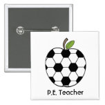 P.E. Teacher Soccer Ball Apple Button