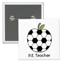 P.E. Teacher Soccer Ball Apple Button