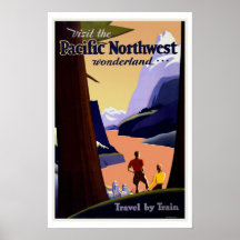 Pacific Northwest Wonderland US Vintage Travel Poster