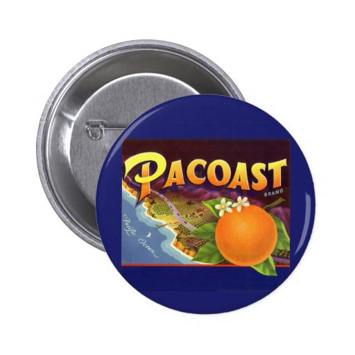 Pacoast Oranges, Vintage Fruit Crate Label Art Pinback Buttons