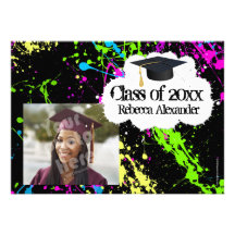 Paint Splatter Photo Graduation Party Invitation