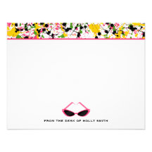 Paint Splatter & Pink Sunglasses Flat Notecards Custom Invitations