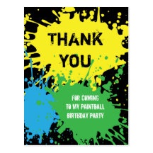 Paintball Party Thank You Postcard