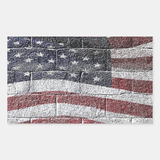Painted American Flag on Brick Wall Texture Rectangle Sticker
