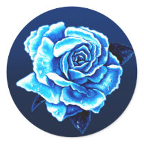 Painted Blue Rose Round Sticker