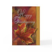 Painted leaf on Gold-Thanksgiving Greeting Card