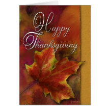 Painted leaf on Gold-Thanksgiving Greeting Card