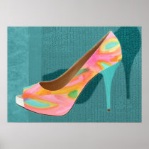 Painted Leather Platform Pumps Posters