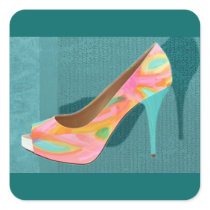 Painted Leather Platform Pumps