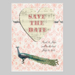 Painted Peacock Elegant Pink Damask Save the Date postcards