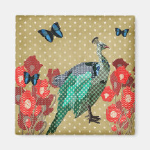 Painted Peacock & Peonies Golden Stars Magnet
