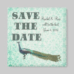 Painted Peacock Save the Date Turqoise Damask Magn magnets