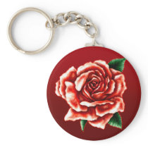 Painted Red Rose Keychain