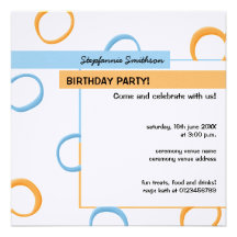 Painted Retro Circles blue Birthday Party Invite