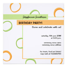 Painted Retro Circles green Birthday Party Invite