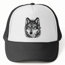 Painted Wolf Grayscale Blue Eyes