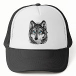 Painted Wolf Grayscale Blue Eyes hats