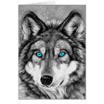 Painted Wolf Grayscale Christmas Card