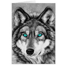 Painted Wolf Grayscale Christmas Card