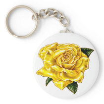 Painted Yellow Rose Key Chain