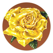 Painted Yellow Rose Round Stickers