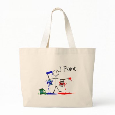 Painters Gifts  "I Paint" Stick People Design Canvas Bags by gailg1957