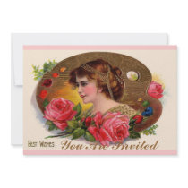 Painter's Palette And Roses Personalised Invite