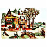 painting house with trees around, people dancing a photo sculptures