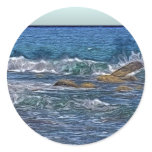 Painting of Ocean Rocks Round Stickers
