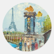 Painting Of Paris Eiffel Tower Scene Round Sticker
