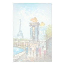 Painting Of Paris Eiffel Tower Scene Stationery Paper