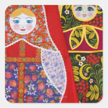 Painting of Russian Matryoshka doll Square Stickers