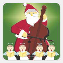 Painting of Santa Claus playing cello with Square Stickers