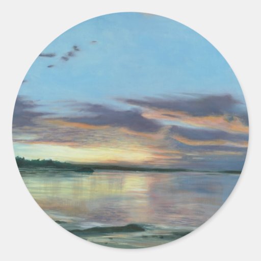 Painting of sunset on beach Oregon Round Sticker