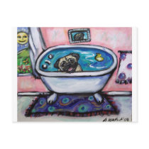 paintingpugpinkbath2 post card