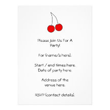 Pair of Cherries. Black, Red and White. Custom Invitation