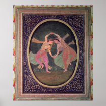 Pair of dancing girls performing a Kathak Print